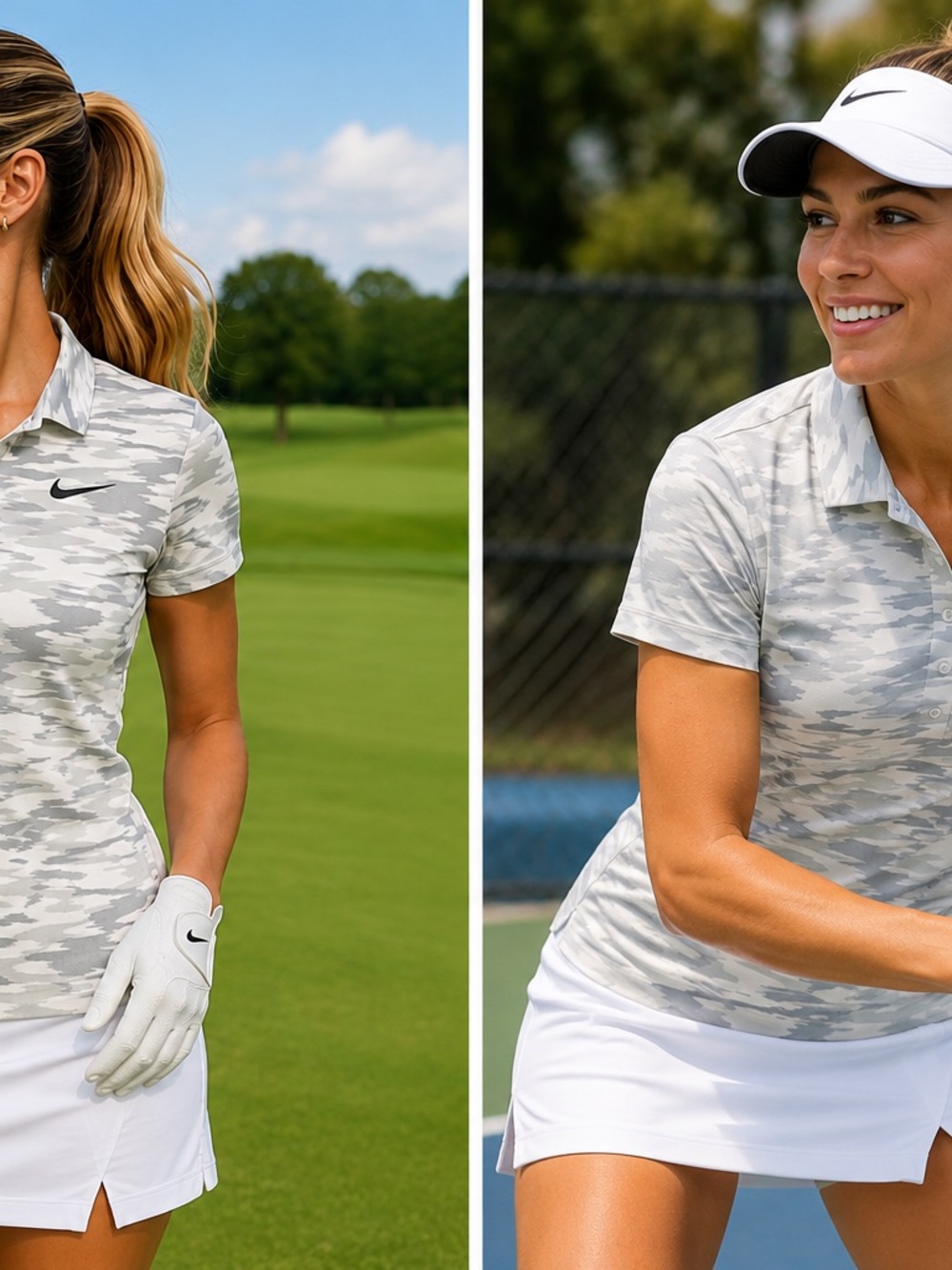 Nike Golf Women’s Dri-FIT Camo Print Polo Shirt Gray White Size XS Athleisure